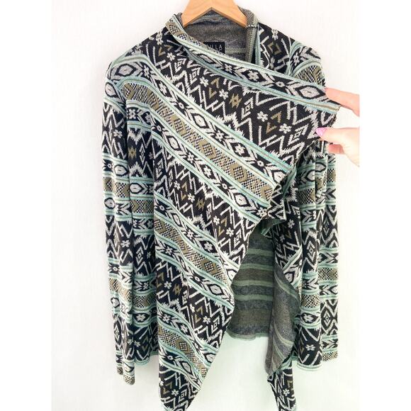 Billabong Teal Knit Waterfall Cardigan Sweater Medium Aztec Southwestern - Picture 4 of 6